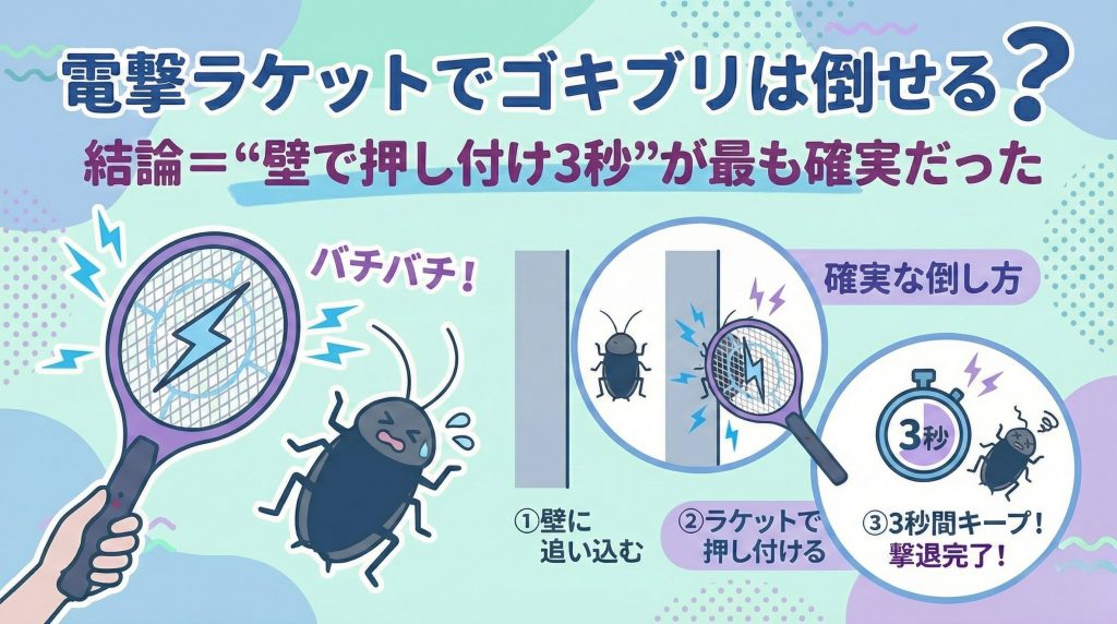 電撃ラケットでゴキブリは倒せる？“壁で押し付け3秒”が最も確実だった 