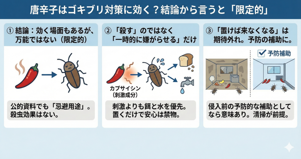 唐辛子はゴキブリ対策に効く？結論から言うと「限定的」