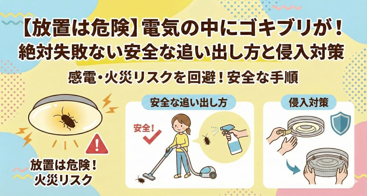 【触らずOK】電気の中に虫・ゴキブリがいる時の対処法|蛍光灯・シーリングライト別の侵入対策