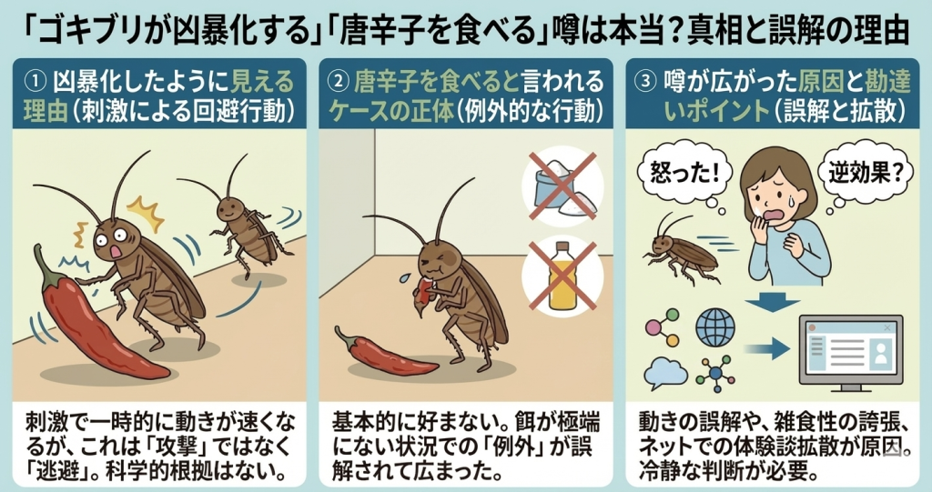 「ゴキブリが凶暴化する」「唐辛子を食べる」噂は本当？