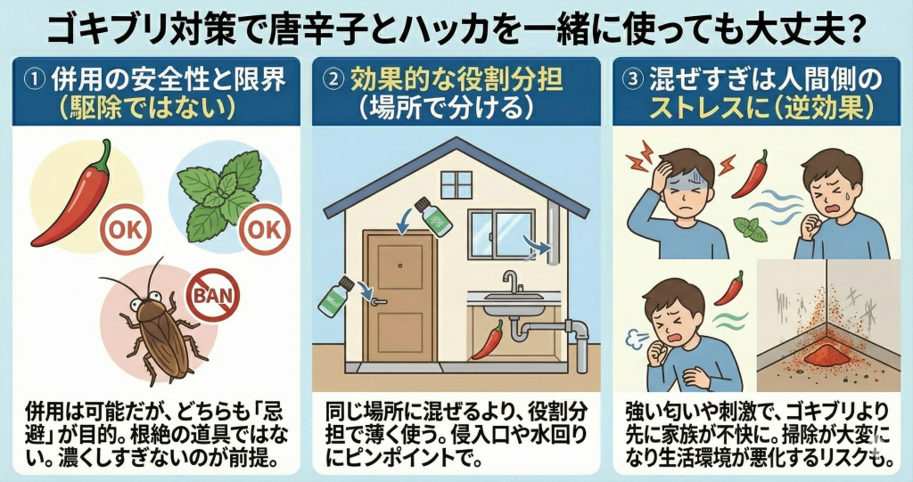 ゴキブリ対策で唐辛子とハッカを一緒に使っても大丈夫？