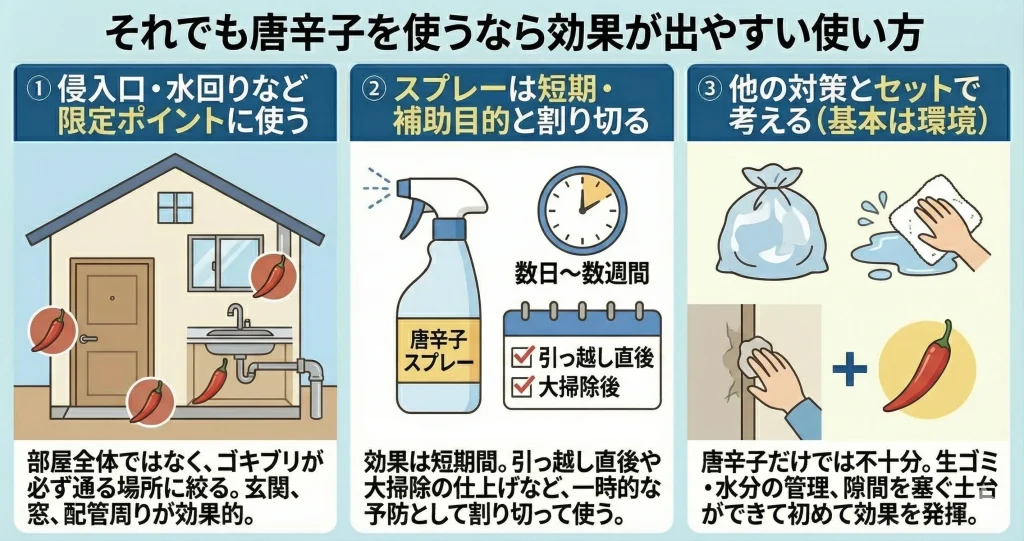 それでも唐辛子を使うなら効果が出やすい使い方