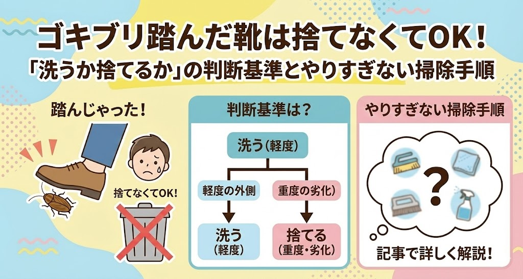 ゴキブリ踏んだ靴は捨てなくてOK！「洗うか捨てるか」の判断基準とやりすぎない掃除手順