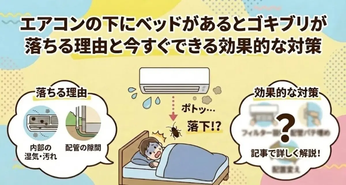 エアコンの下にベッドで寝るとゴキブリが落ちる？原因と今夜できる対策 
