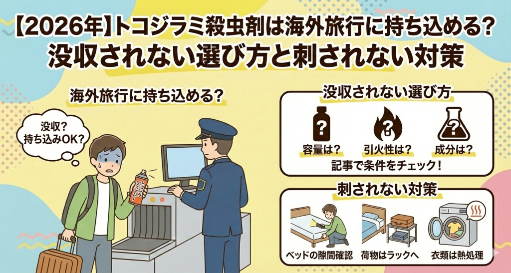 【2026年】トコジラミ殺虫剤は海外旅行に持ち込める？没収されない選び方と刺されない対策