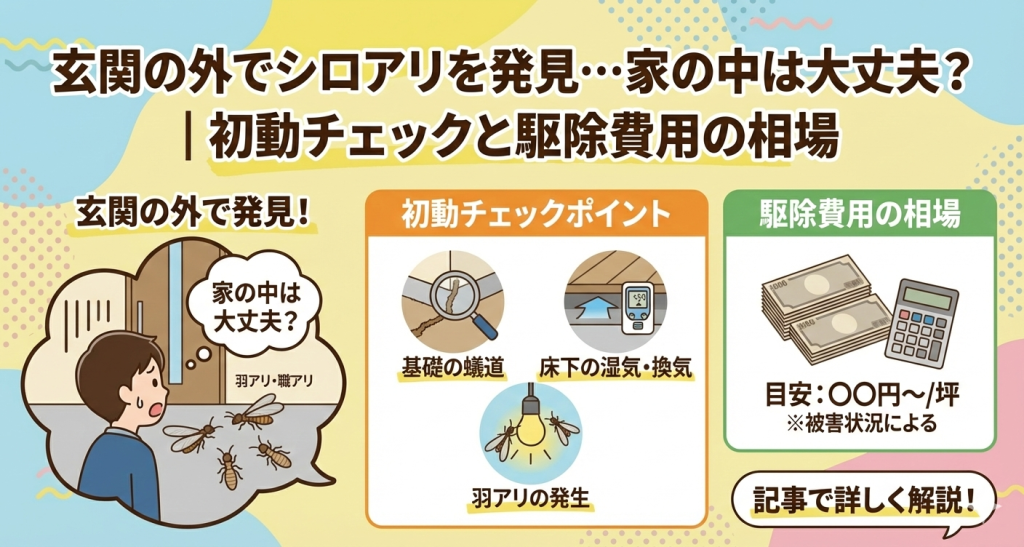 玄関の外でシロアリを発見・・・家の中は大丈夫？初動チェックと駆除費用の相場