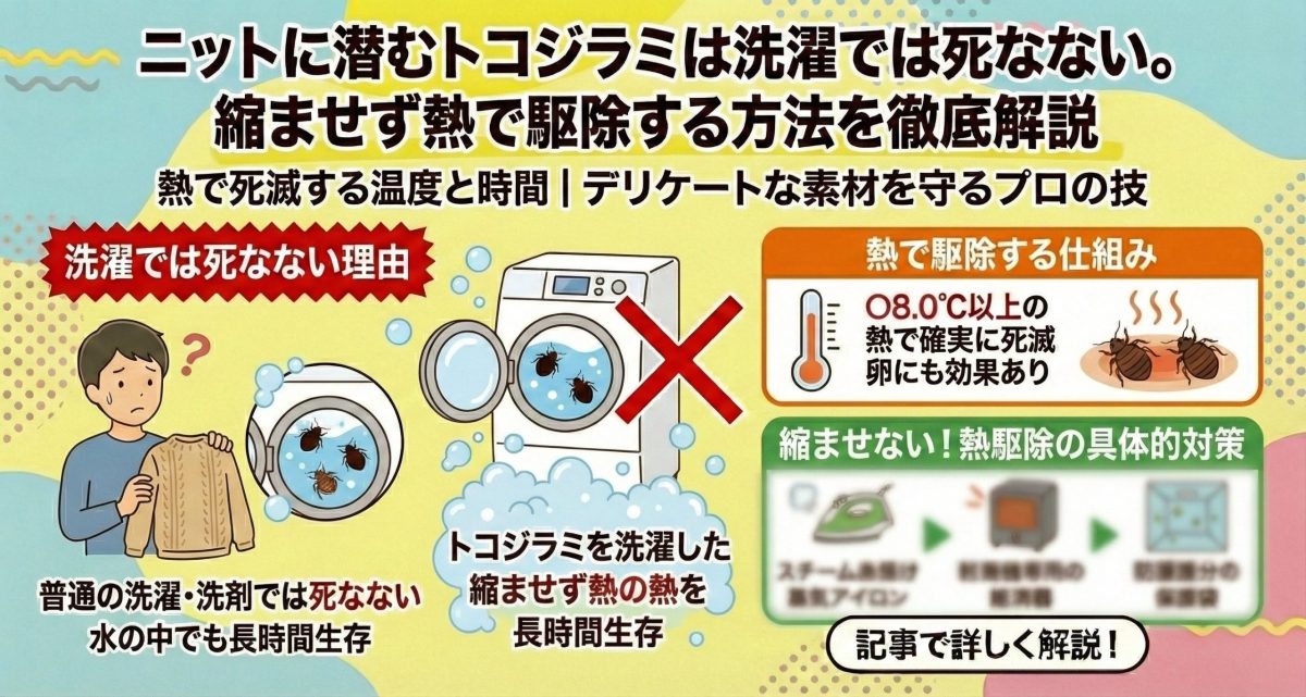 ニットに潜むトコジラミは洗濯では死なない。縮ませず熱で駆除する方法を徹底解説