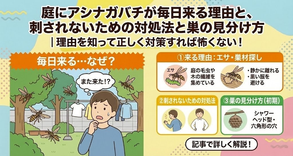 庭にアシナガバチが毎日来る理由と、刺されないための対処法と巣の見分け方
