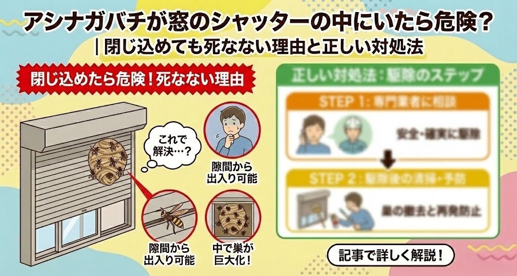 アシナガバチが窓のシャッターの中にいたら危険？閉じ込めても死なない理由と正しい対処法