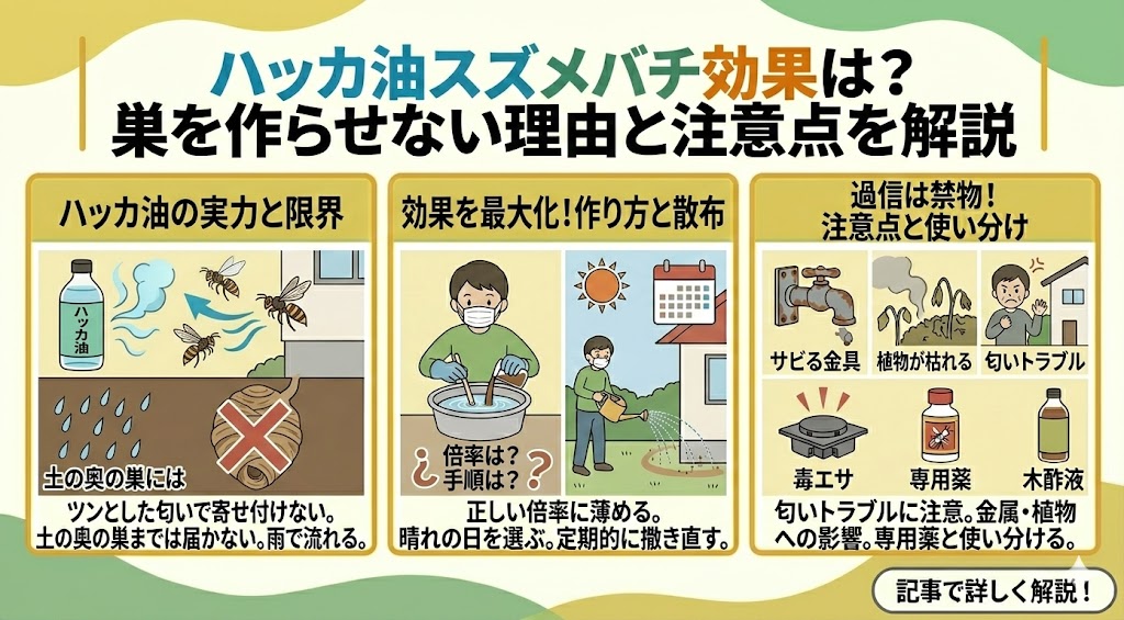 ハッカ油はスズメバチに効果ある？巣を作らせない使い方と逆効果になる3つの注意点