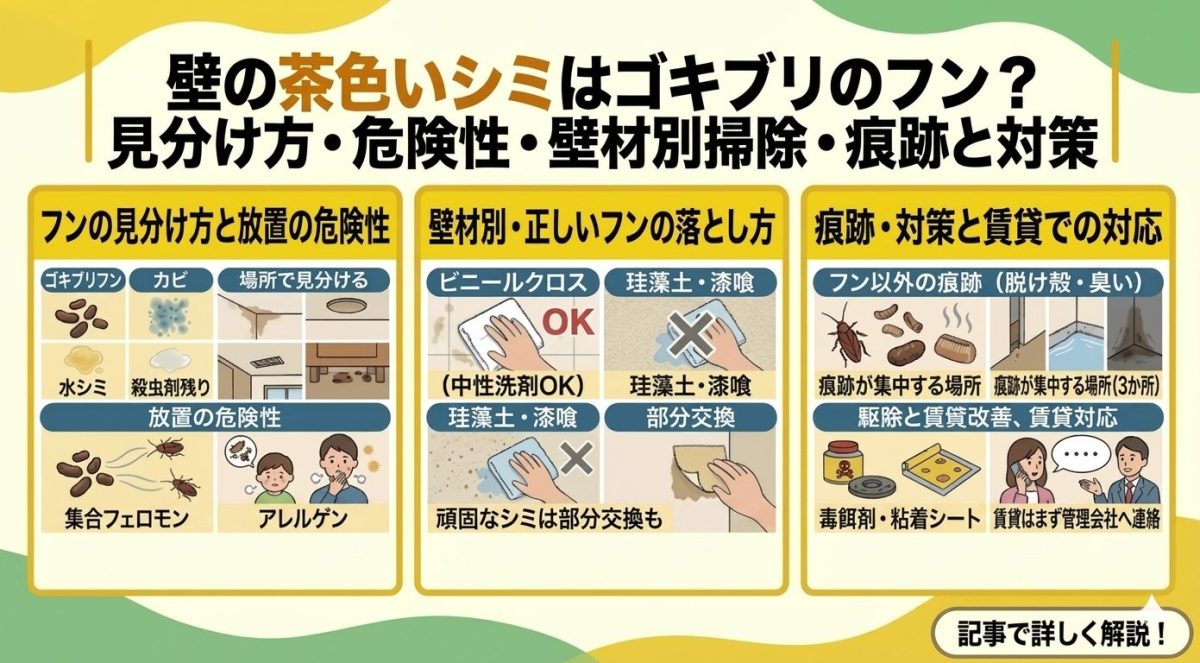 壁の茶色いシミはゴキブリのフン？すぐ拭くのはNG！見分け方と壁材別の掃除法