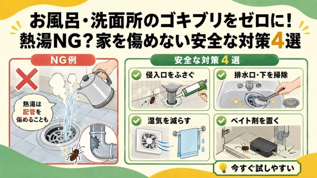 お風呂・洗面所のゴキブリをゼロに！熱湯NG？家を傷めない安全な対策4選