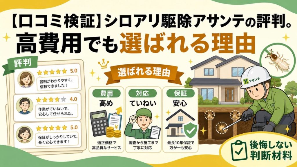 【口コミ検証】シロアリ駆除アサンテの評判。高費用でも選ばれる理由